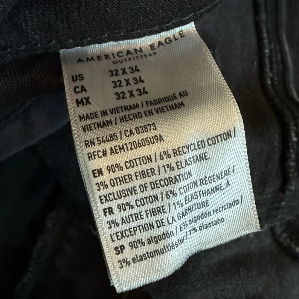 American Eagle Flex Black Denim Skinny Straight Jeans Stretch Size 32 Men's